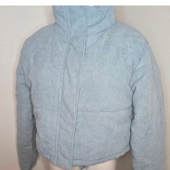 Sky Blue Corduroy Cropped Puffer Jacket Women's Size L - Picture 14 of 15